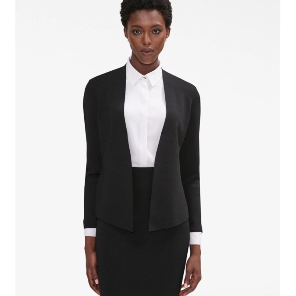 MM Lafleur Jacket Womens Heavy Knit Black Minimalist Open Front Career 2X‎ +2 16